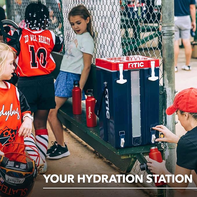 RTIC Halftime Water Cooler 6 Gallon Portable Carrier Container Drink Beverage Dispenser Stackable with 2 Taps Bottleless BPA-Free for Sports Camping BBQ Parties Picnic Patriot