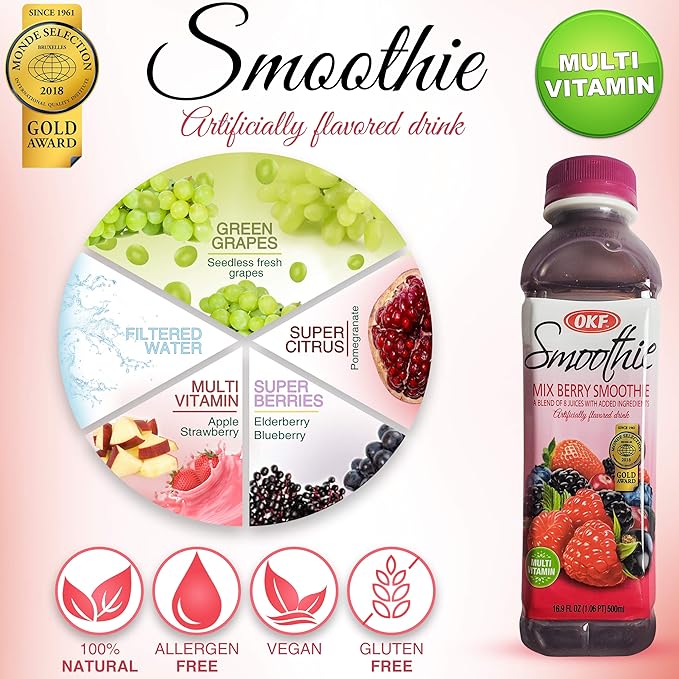 OKF Smoothie Multi Vitamin Premium New Drink 16.9 Fluid Ounce (Mix berry Smoothie 12 Pack)