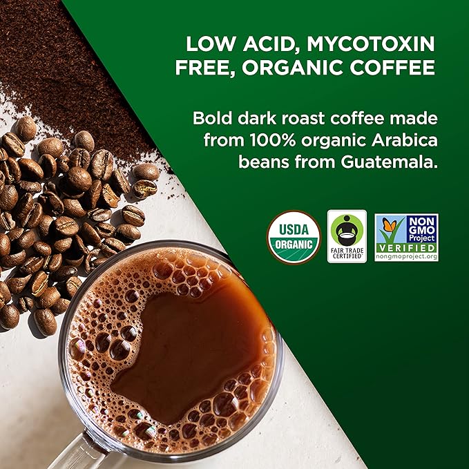 VitaCup Focus Mushroom Coffee Grounds for Memory &amp Clarity Medium Dark Roast 10oz | Perfect Low Acid Single Origin Organic Coffee Grounds Dark Roast 10 oz Ground Coffee Bundle
