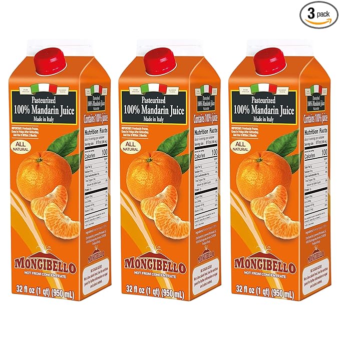 Mongibello 100% Mandarin Juice 32 Fl Oz (3 Pack) Fresh Squeezed Pure All Natural Rich in Antioxidants &amp Vitamin C Ships Frozen Grown in Sicily Italy