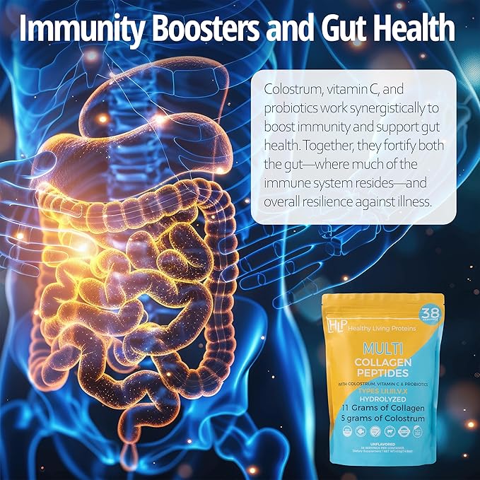 HLP Collagen Supplement for Better Absorption &amp Immune Support- Multi Collagen Peptides Powder with Colostrum- Improve Strength Wellness &amp Vitality with Multi Collagen Protein- Unflavored- 38