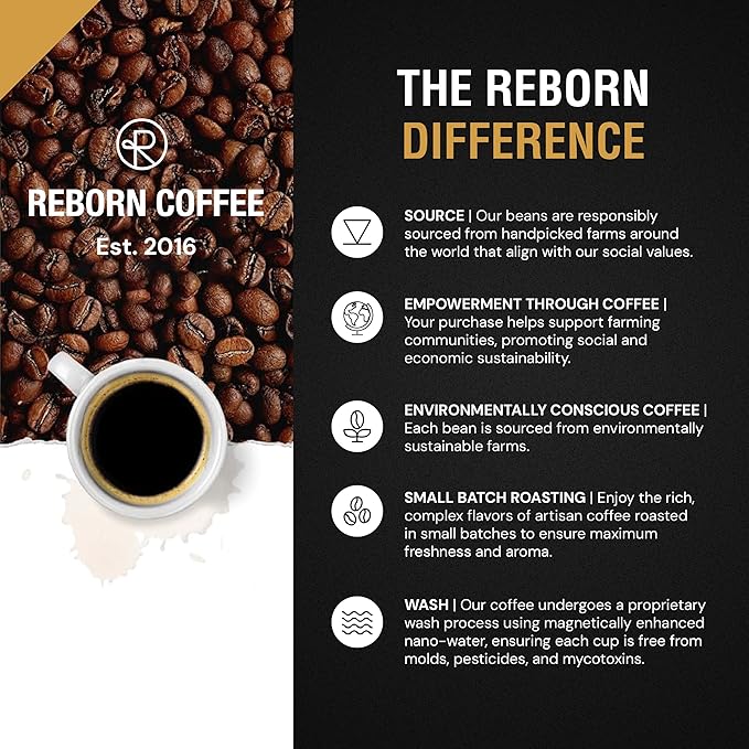 Reborn Coffee Specialty Whole Bean Coffee Medium Roast 12 Ounce Ethiopia Abana Estate Sulladjah Flavor Notes of Chamomile Pomegranate Peach and Sweet Finish