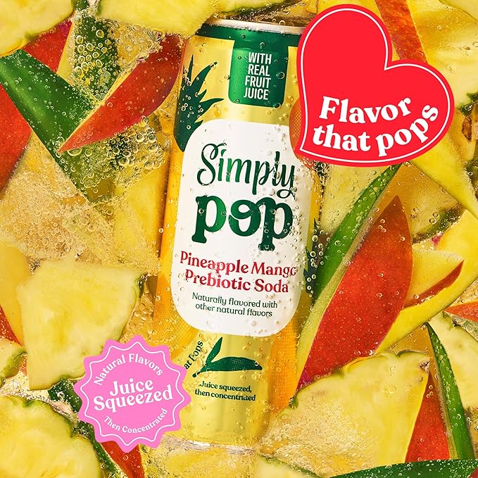 Simply POP Prebiotic Soda Pineapple Mango Cans 12 fl oz 12 Pack