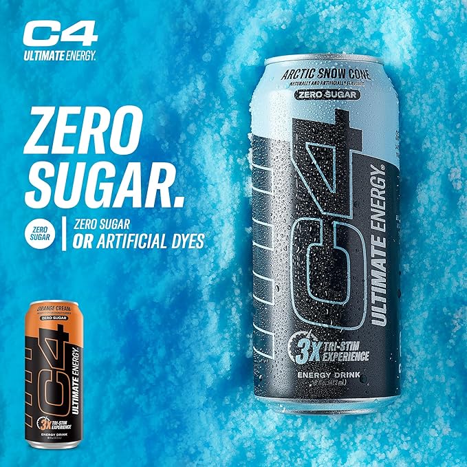 C4 Ultimate Sugar Free Energy Drink 16oz (Pack of 12) | Orange Cream | Pre Workout Performance Drink with No Artificial Colors or Dyes