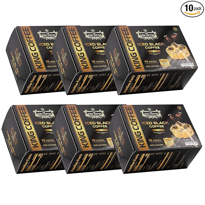 King Coffee Iced Black Instant Coffee - Finely Ground Robusta and Arabica Blend from Vietnam | 10 Sachets (0.56 oz/16g each) | 5.6 oz (Pack of 6)