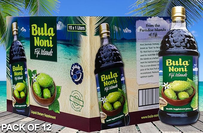 100% NONI Juice - Cold Pressed From FIJI. (12 Pack of 33.8 Oz/ea) Rich in Antioxidant The Original Bula Noni® Juice.