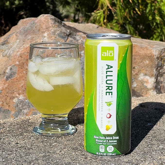 ALO Drink |ALO Allure Aloe Vera Juice Drink | Mango &amp Mangosteen Flavor | 12 Pack | 10.8 FL OZ (320mL) Cans