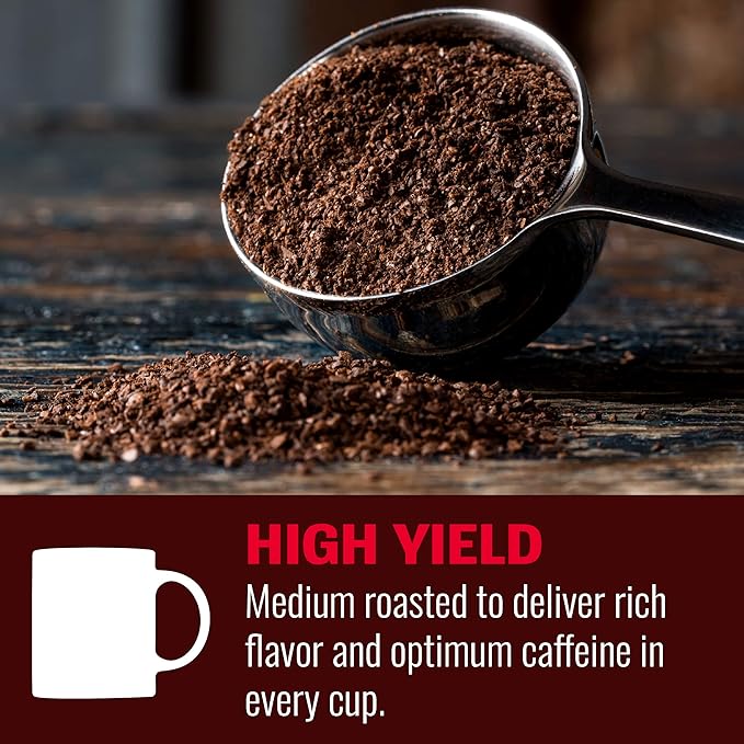 Hills Bros High Yield Ground Coffee Medium Roast 23 Oz. Can (Pack of 6) – Full-Bodied Rich Coffee Taste Balanced for Optimum Caffeine