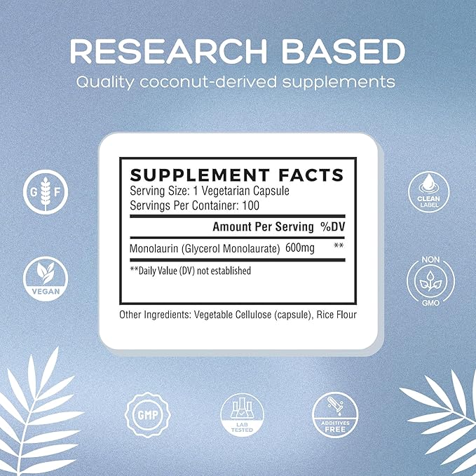 Natural Cure Labs Premium Monolaurin – 600mg 100 Capsules