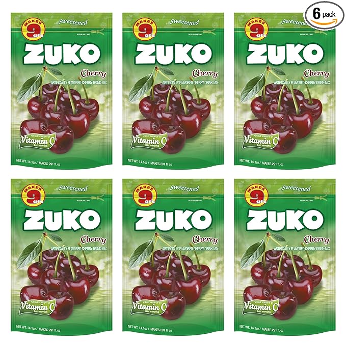 Zuko Cherry Instant Powder Drink | Family Pack | No Sugar Needed | Vitamin C | 14.1 Ounce (Pack of 6)