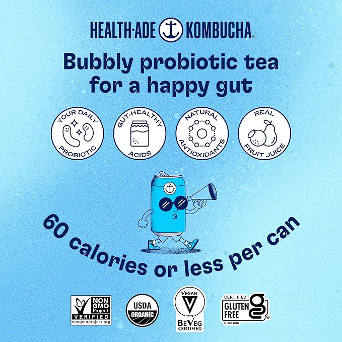 Health-Ade Canned Kombucha Tea Organic Drink Fermented Tea with Living Probiotics Detoxifying Acids Supports Gut Health Non-GMO Vegan Gluten Free 12 Pack (11.5 Fl Oz Cans) Bright Side Variety