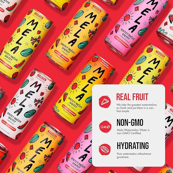 Mela Watermelon Water - Watermelon Juice 100 Percent Natural Fruit Juice with Vitamin C Electrolytes Antioxidants - Coconut Water Alternative Gluten-Free (Ginger 11.15 fl oz 12-pack)