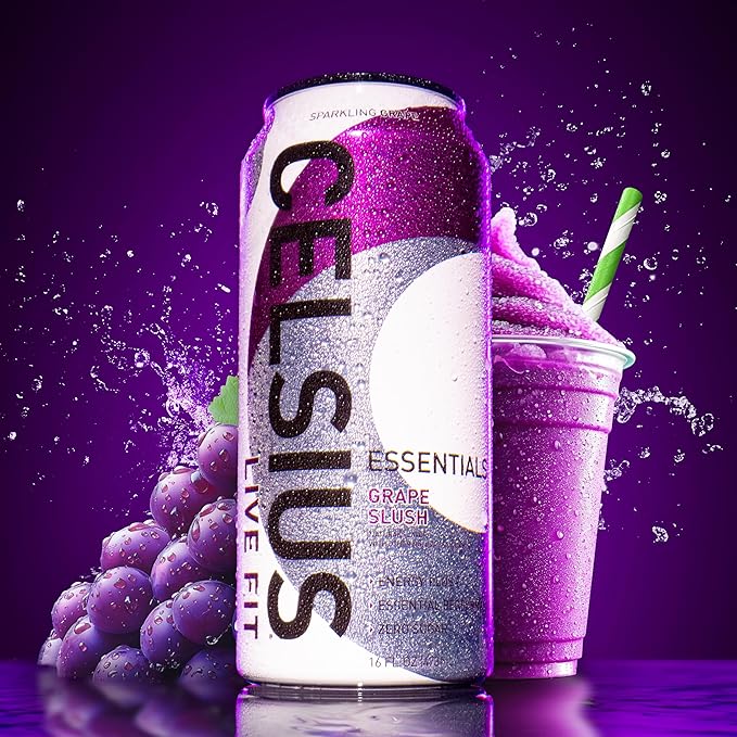 CELSIUS Essentials™ Sparkling Grape Slush Sugar Free Performance Energy Drink Can 16 Fl Oz (Pack of 12)