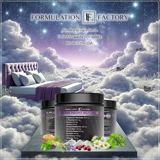 Formulation Factory The Night Before 10-in-1 Midnight Maximizer Sleep Supplement Magnesium Glycinate L-Theanine &amp More Stress Relief Relaxation Focus (6 Month Supply 360 Capsules)