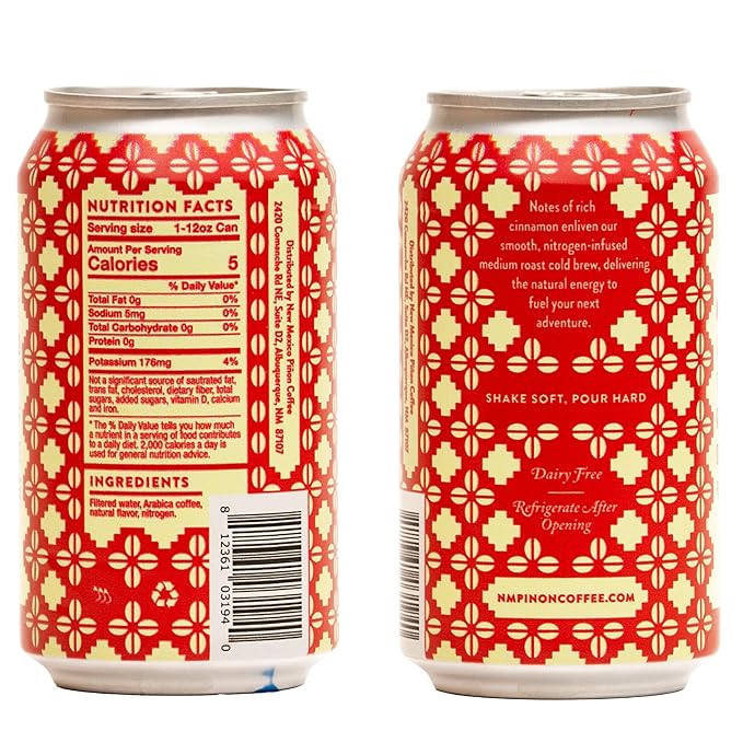 New Mexico Piñon Nitro Cold Brew Coffee Drinks - Smooth Cinnamon Kick High Energy Nitrogen Infused Churro Black Coffee Cans 12oz - Natural Flavor Zero Sugar &amp Dairy Free - 12 Pack