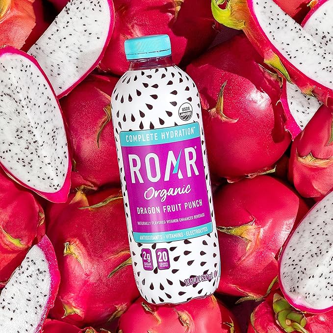 ROAR Complete Hydration Organic - Electrolyte Drinks with Vitamins C B5 B12 – Non GMO Gluten Free Hydrating Drinks - Dragonfruit Punch - 12 pc