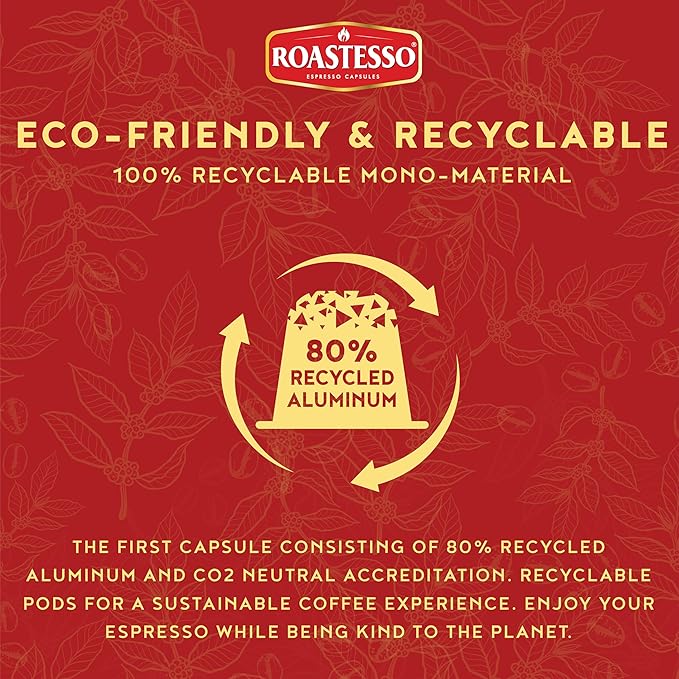 Roastesso Aluminum Espresso Capsules Gourmet Cubanito Cuban Blend Compatible with Nespresso Original Machines Dark Roast Intensity 9 Ristretto Recyclable Coffee Pods Packed in USA (40 Count)