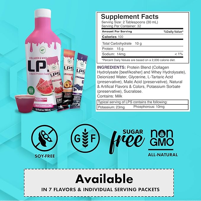 Nutritional Designs LPS Liquid Collagen &amp Whey Protein Supplement - Non-GMO Drink Sugar-Free - Promotes Healthy Skin &amp Hair for Men &amp Women Grape Single Serve (100 Packets)