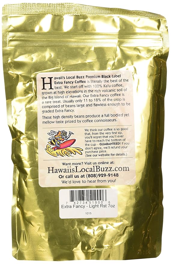 Hawaii's Local Buzz Premium Black Label Extra Fancy Light Roast Whole Bean 7 Ounce