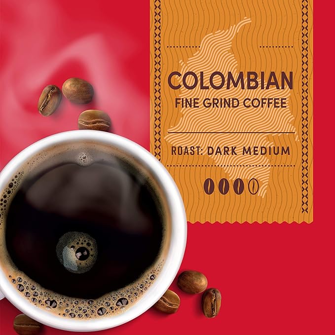 Tim Hortons Colombian Medium-Dark Roast Ground Coffee Perfectly Balanced Always Smooth Made with 100% Arabica Beans 12 Ounce (Pack of 6)