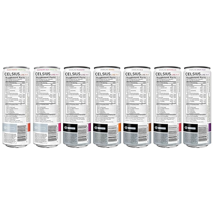 CELSIUS Fitness Drink 9-Flavor Variety Pack Zero Sugar Slim Can 12 Fl Oz (Pack of 12)