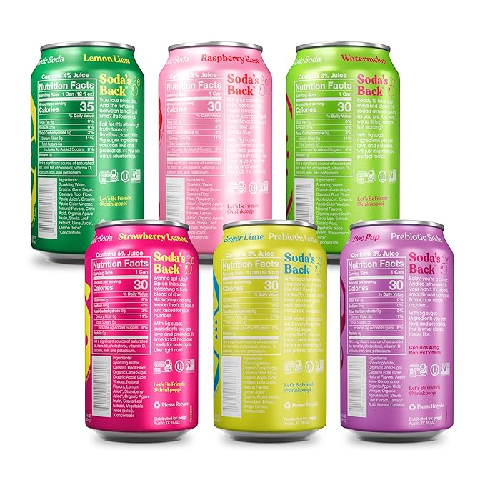 Poppi Sparkling Prebiotic Soda Beverage with Apple Cider Vinegar Seltzer Water and Fruit Juice Party Starters Variety Pack 12 Fl Oz Pack of 12 Packaging May Vary