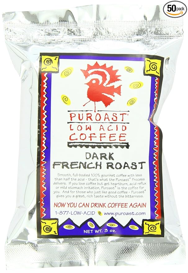 Puroast Low Acid Coffee French Roast Bag 3 Ounce (Pack of 50)