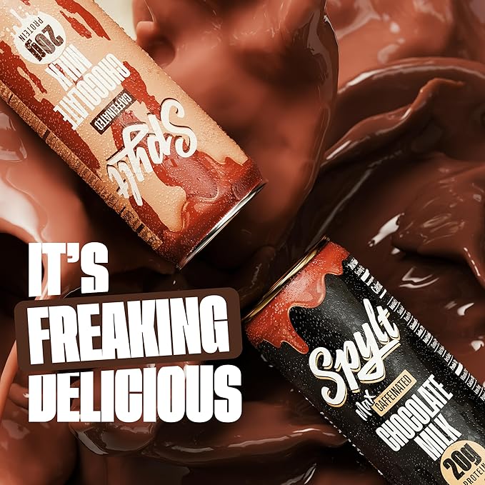 Spylt High Protein Chocolate/Max Chocolate Milk with 140mg Caffeine &amp 20g Protein - 90 Calories Ready to Drink Sugar Free Lactose Free Milk Perfect for Workout Recovery &amp Afternoon Pick Me