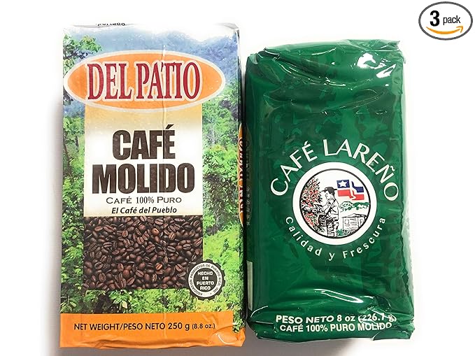 Puerto Rico Coffee Lovers - Value Pack 3 (Cafe Lareño &amp Cafe Del Patio) 8 oz Ground Coffee Bag (1 bag of each coffee)