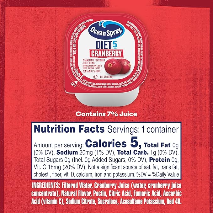 Ocean Spray Juice Cups Diet Cranberry 4 Fl.Oz (Pack of 48)