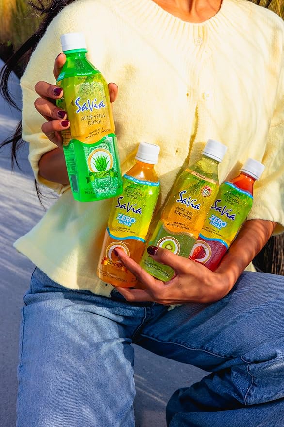 Savia - Zero Sugar Original Aloe Vera Drink Quality Aloe-Based Beverage Made with Real Aloe Pulp &amp Natural Delicious &amp Refreshing Vegetarian Gluten-Free Fat-Free (16.9oz 12-Pack)