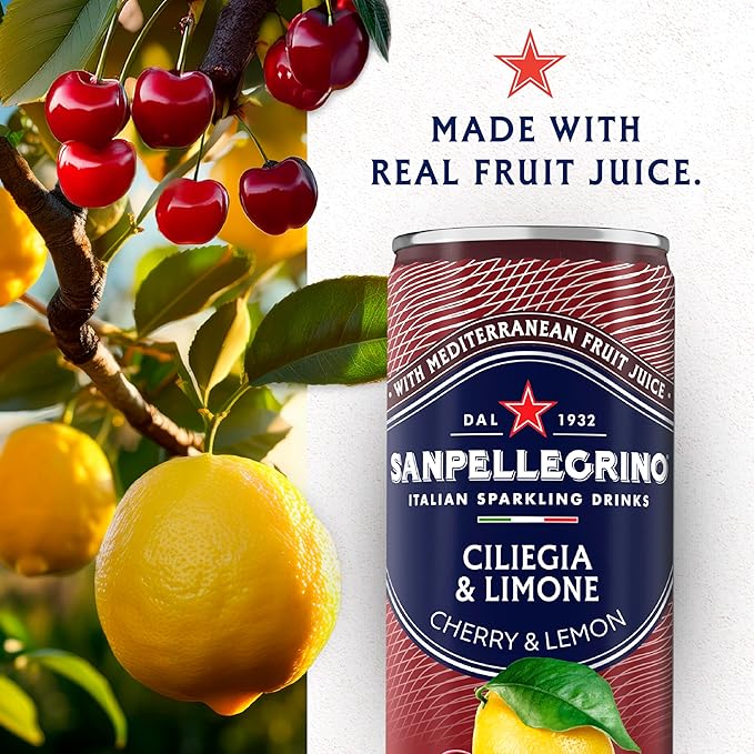 Sanpellegrino Italian Sparkling Drink Ciliegia and Limone Sparkling Cherry and Lemon Beverage 24 Pack