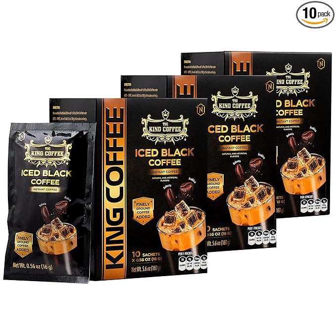 King Coffee Iced Black Instant Coffee - Finely Ground Robusta and Arabica Blend from Vietnam | 10 Sachets (0.56 oz/16g each) | 5.6 oz (Pack of 3)