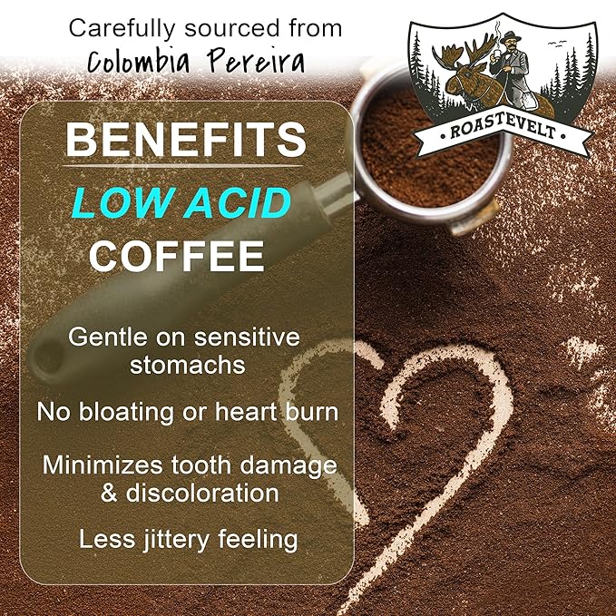 Our Grounds Coffee Roastevelt - Ground Medium Roast (100% Arabica Colombian Coffee) Non GMO- Low Acid- Single Origin - 12oz