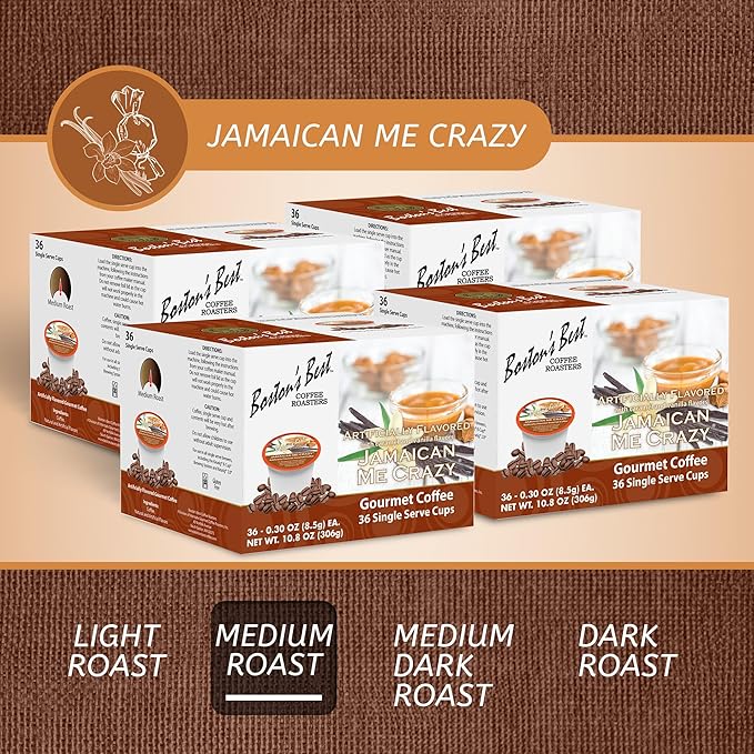 Boston’s Best - Jamaican Me Crazy Flavored Coffee Delicious Gourmet Compatible with Keurig Coffee Maker 1 Count (144 Single Serve Cups)