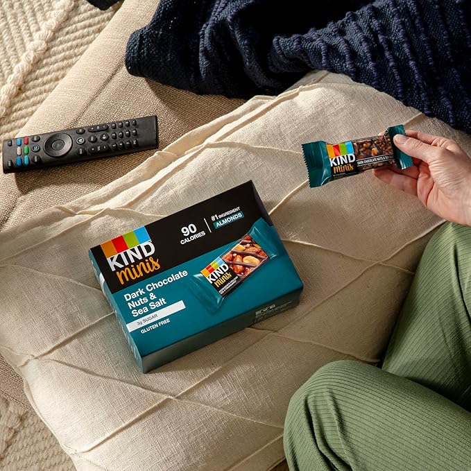 KIND Bar MinisVariety PackDark Chocolate Nuts and Sea SaltPeanut ButterCaramel AlmondHealthy Snacks3g ProteinGluten FreeLow Sugar/Calorie Snacks(Pack of 60)