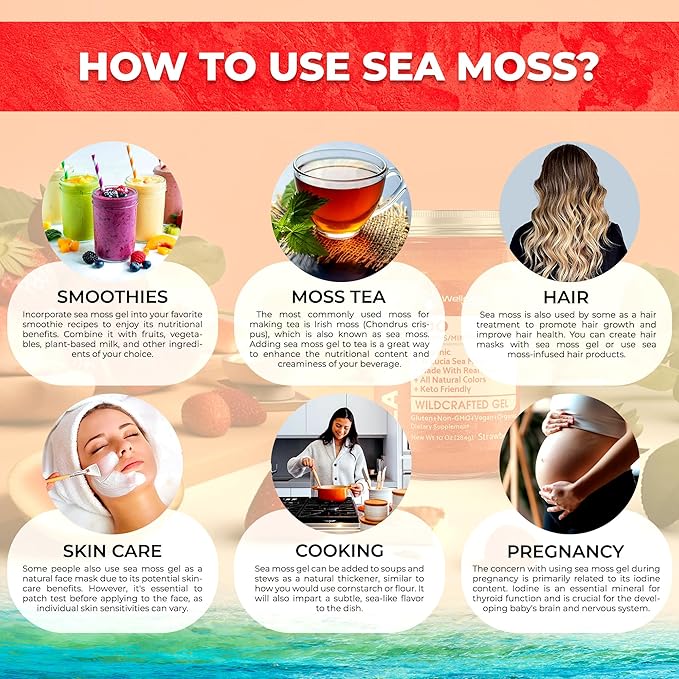 Sea Moss Gel - Wildcrafted Seamoss Gel Superfood - Strawberry Flavor USA-made Irish Sea Moss Vitamin and Mineral-Rich from Pristine Caribbean Waters Immune and Digestive Health Support - 10 oz.