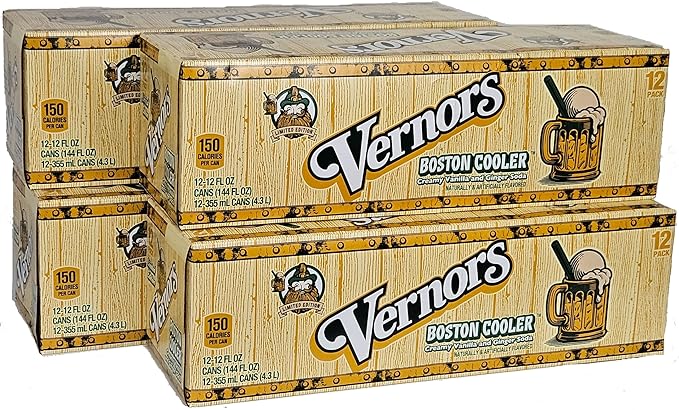 Vernors Ginger Soda (ale) Boston Cooler Edition creamy vanilla 12-pack 12-ounce cans in fridge pack (48-count)
