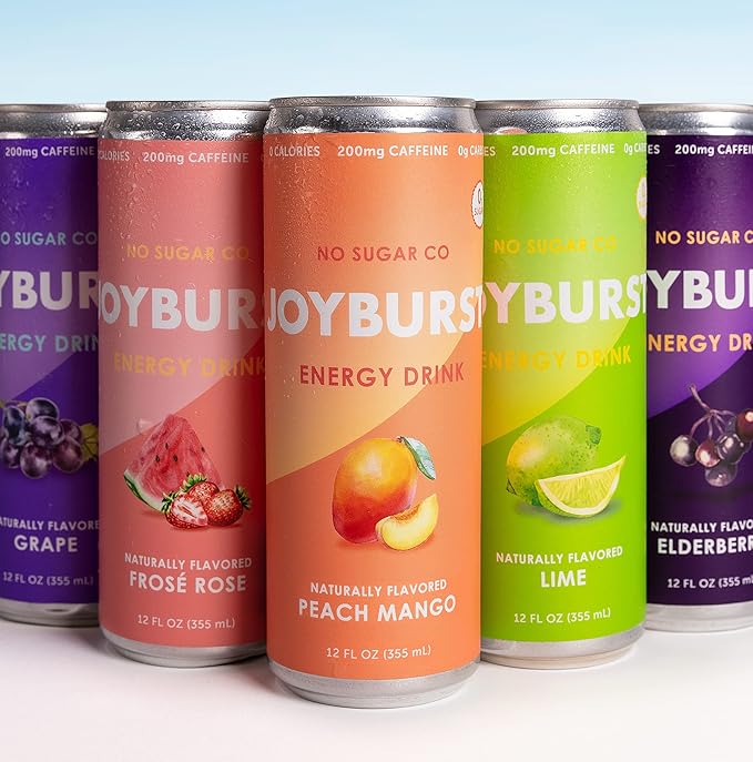 No Sugar Joyburst Energy Drink 0 Calorie 0 Sugar Sugar Free Energy Drink with Natural Caffeine Hint of Sweetness and Refreshing Sparkling Water - 12 Packs (Variety Pack)
