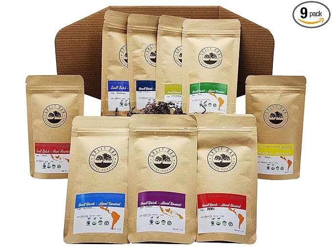 Best Coffee Gift Box Set 9 Assorted Coffees Sumatra Timor Colombia Ethiopia Honduras Mexico Guatemala Brazil Peru. All Amazing Coffee from all Over the World (9 Pack Whole Beans Assorted Coffee 2oz)