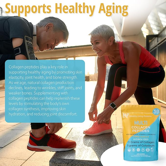 HLP Collagen Supplement for Better Absorption &amp Immune Support- Multi Collagen Peptides Powder with Colostrum- Improve Strength Wellness &amp Vitality with Multi Collagen Protein- Unflavored- 38