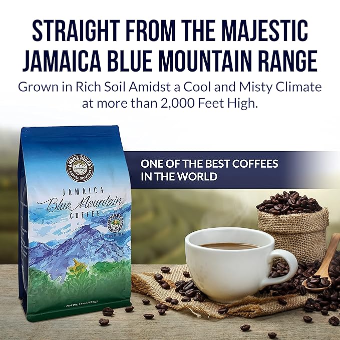 Jamaica Blue Mountain Ground Coffee | 1 LB Coffee Medium Roasted - Certified and 100% Wallenford Authentic Jamaican Blue Mountain Coffee Beans with a Smooth Milk Chocolate Finish | Grade 01 | Aroma Ri