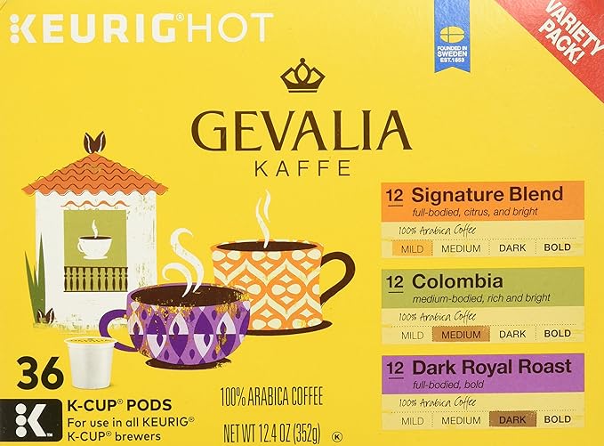 Gevalia Coffee K-Cup Pods Variety Pack Signature Blend Columbian and Dark Royal Roast 36 Count