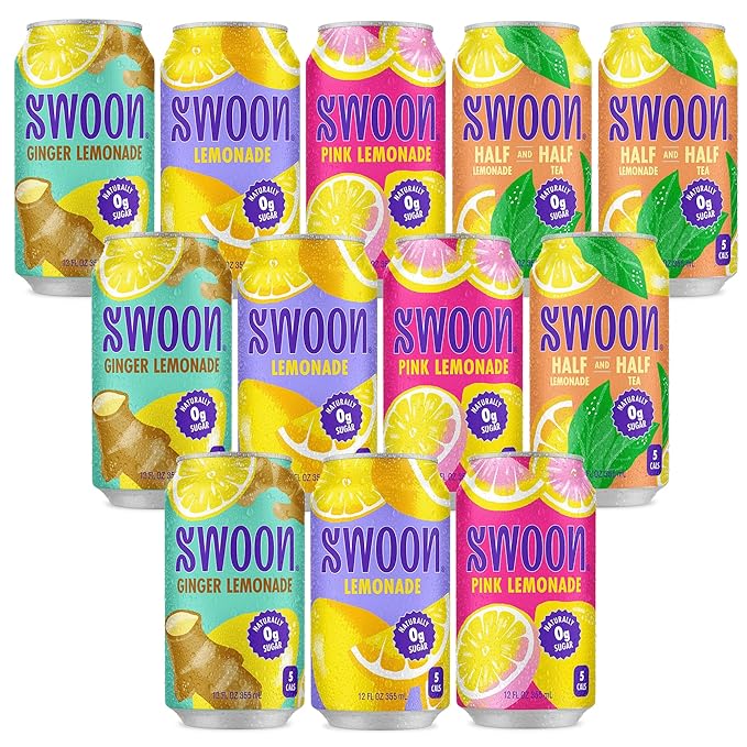 Swoon Lemonade Variety Pack - Low Carb Paleo-Friendly Gluten-Free Keto Drink - Zero Sugar Drinks Made with 100% Natural Lemon Juice Concentrate &amp Sweetened by Monk Fruit 12 Fl oz (Pack of 12)