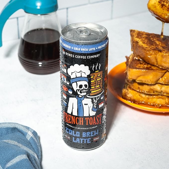 Bones Coffee Company French Toast Latte Sweet and Buttery Flavored Coffee Medium Roast Ready To Drink Iced Coffee in Can 11 Fl Oz Can (12 Pack)