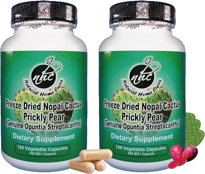 Nopal Cactus Capsules - Freeze Dried Prickly Pear Extract - Fiber Supplement for Metabolic Health Support - Rich in Betalains &amp Nitrates - Non-GMO - 120 Veggie Caps (2 Bottles)