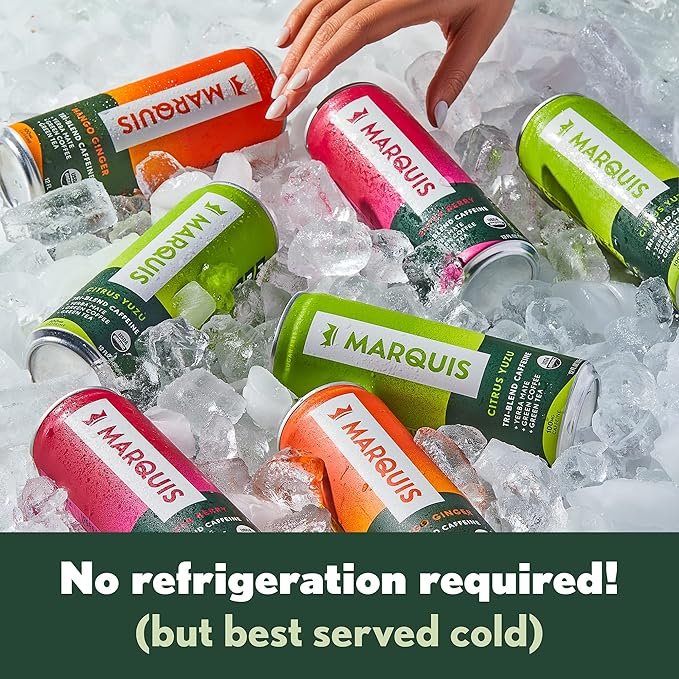 Organic Green Tea + Yerba Mate Drink by Marquis |Antioxidant Infused Sparkling Beverage | Zero Sugars Zero Calories | Citrus Yuzu Flavor Super Tea | Pack of 12 (12 oz Cans)