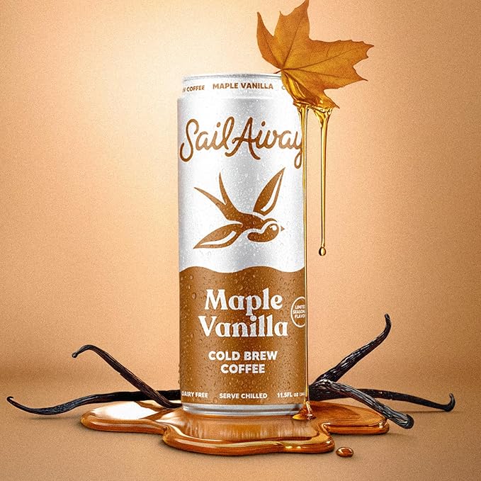 Sail Away Coffee Cold Bew Coffee Cans Maple Vanilla - Smooth Less Acidic Gluten-Free Dairy-Free 11.5 Ounce (Pack of 12)