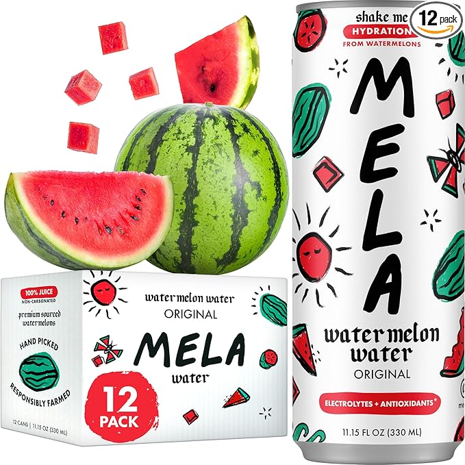 Mela Watermelon Water - Watermelon Juice 100 Percent Natural Fruit Juice with Vitamin C Electrolytes Antioxidants - Coconut Water Alternative Gluten-Free (Original 11.15 fl oz 12-pack)
