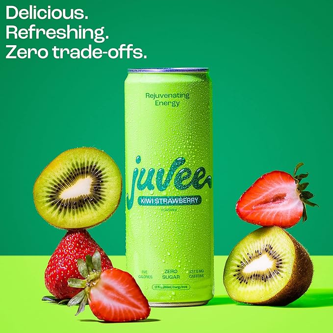Kiwi Strawberry &amp Watermelon Lime Juvee Rejuvenating Energy Drink – 12 oz Cans Pack of 24 – Sugar Free 128mg Natural Caffeine per Can Low Calorie Clean Energy &amp Focus Support Zero Sugar